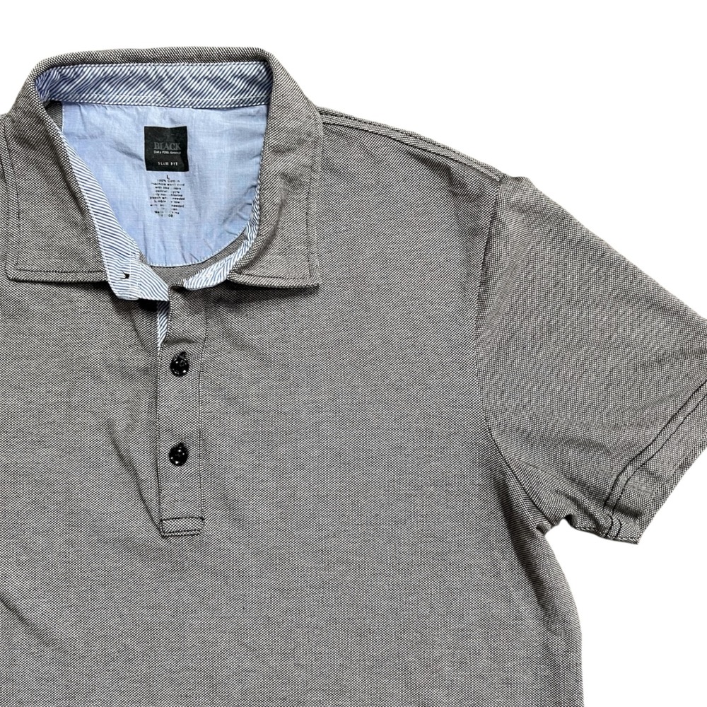 Black Saks Fifth Avenue Mens Gray‎ Polo Shirt Slim Fit Casual Top